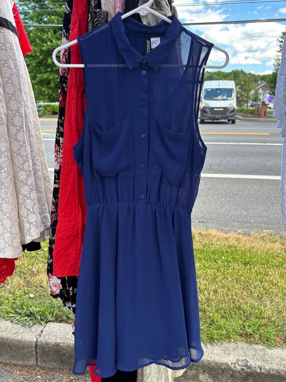 Divided Navy Sleeveless Collared Mini Dress